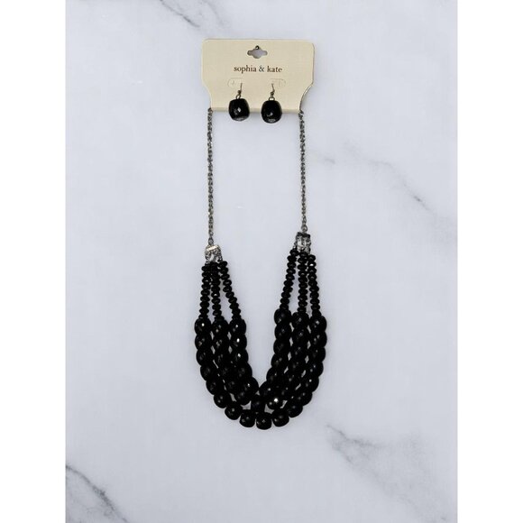 Sopfia & Kate Jewelry Set with Black Faceted Beads and Silver-Tone Metal Chain - Picture 2 of 5